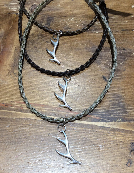 Horse Hair Necklace with Antler Charm