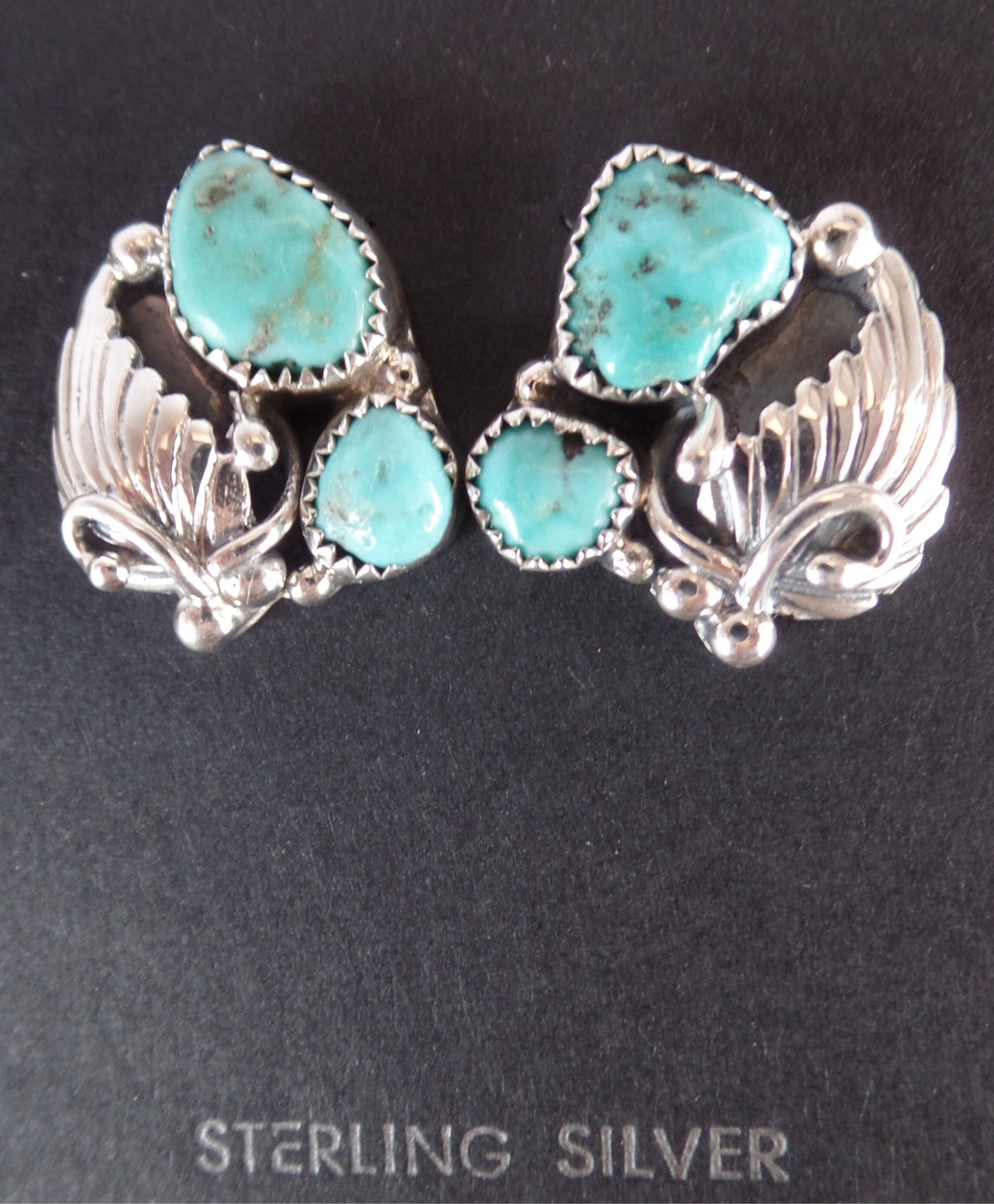 Grape Leaf and Double Turquoise Post Earrings