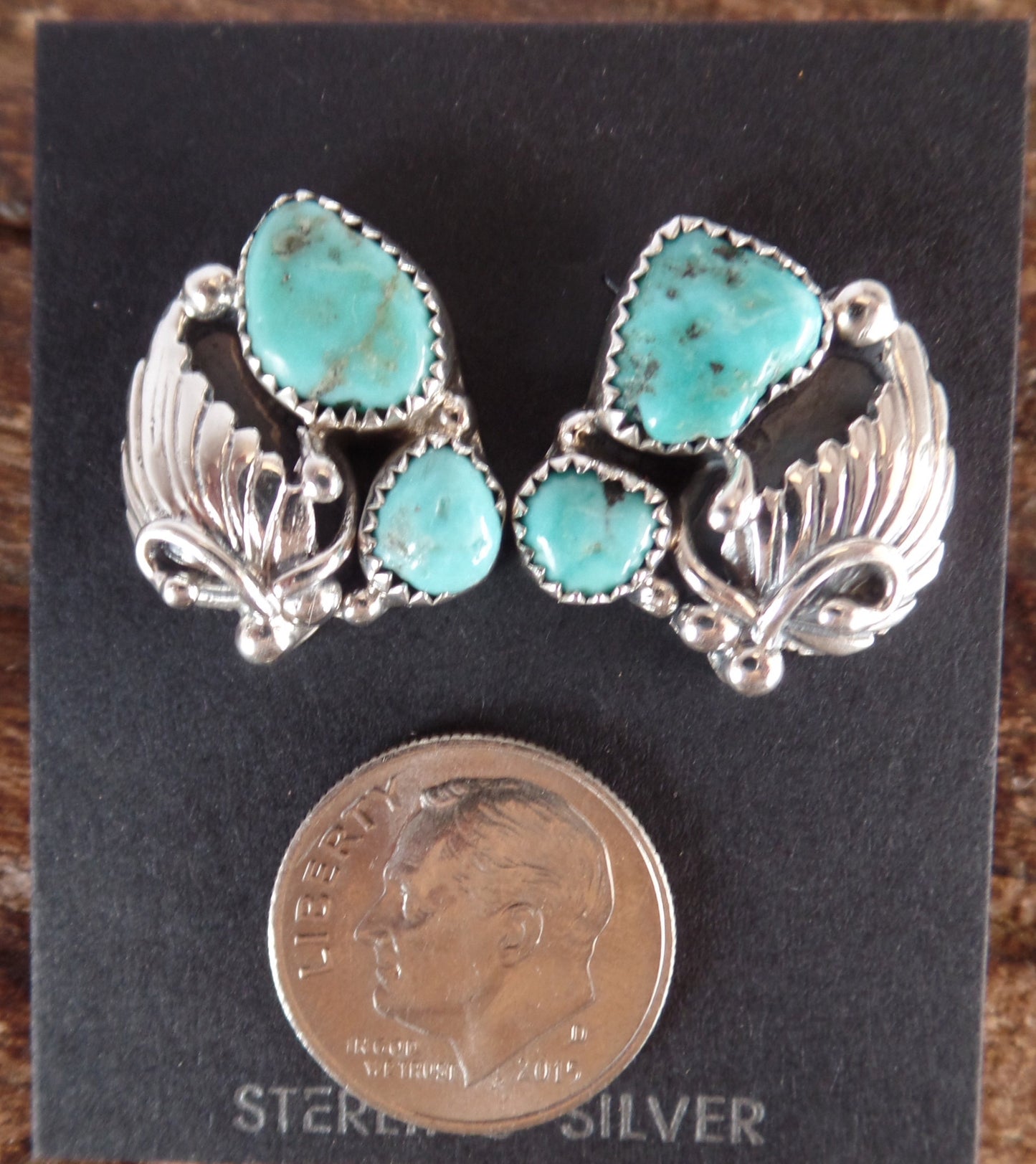 Grape Leaf and Double Turquoise Post Earrings
