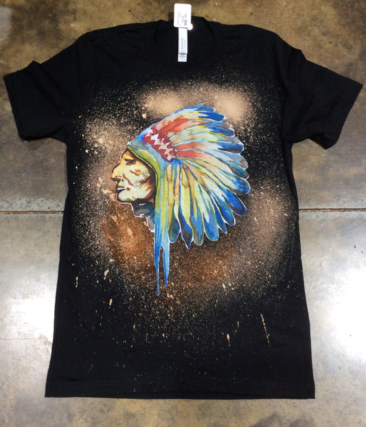 Water Color Indian Tee Shirt Black Bleached