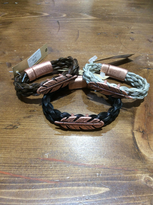 Horse Hair Bracelet Braided with Copper Feather
