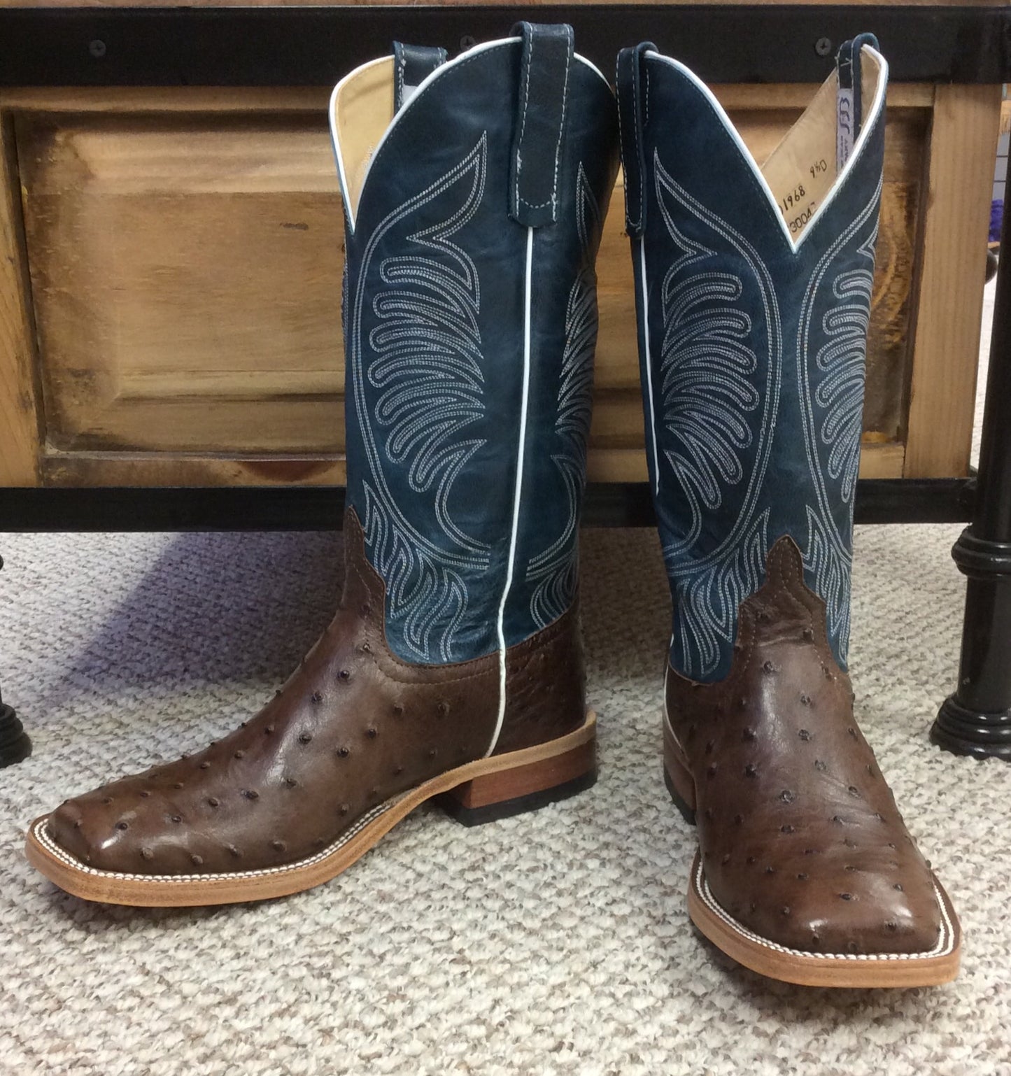 Anderson Bean Full Quill Ostrich w/ Teal Goat Square Toe Boots S3004