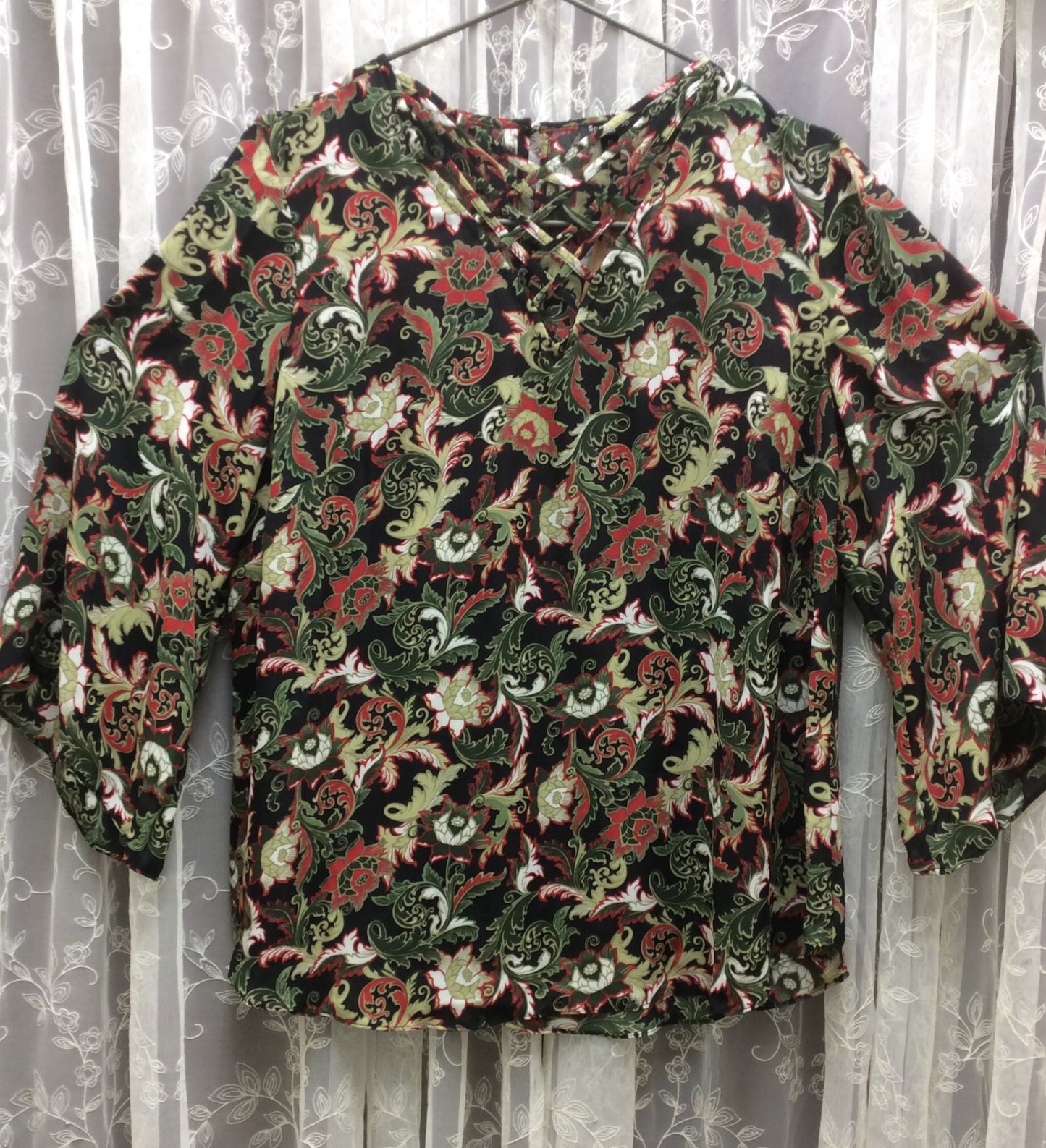 Plus Size Black and Olive Floral Top