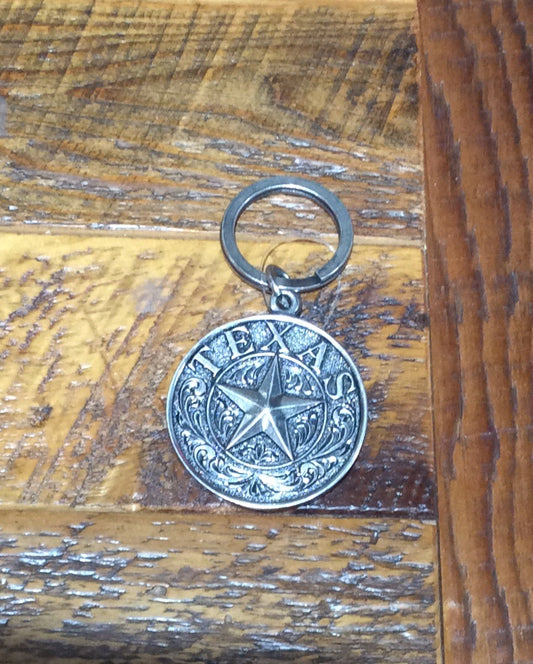 AndWest Antiqued Silver Texas Star Keychain