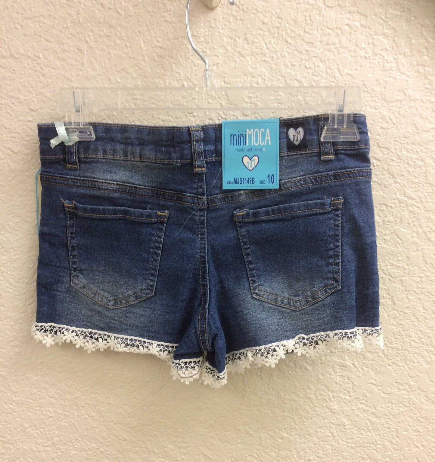 Girls Denim Shorts With Lace Trim