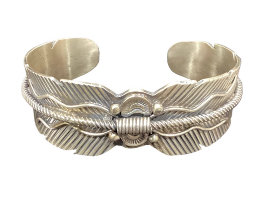 Navajo Double Feather Sterling Silver Cuff