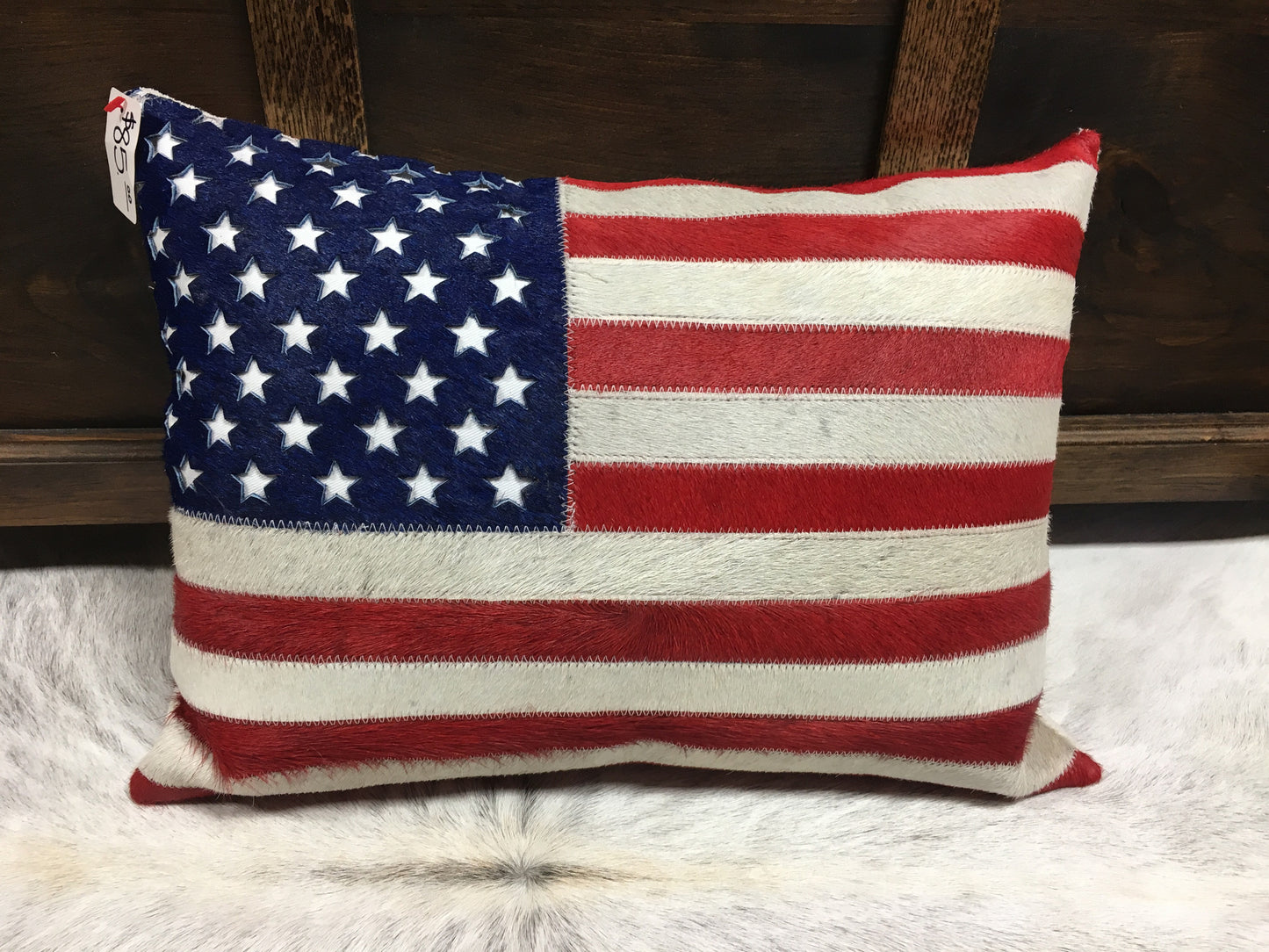 American Flag Cowhide Pillow
