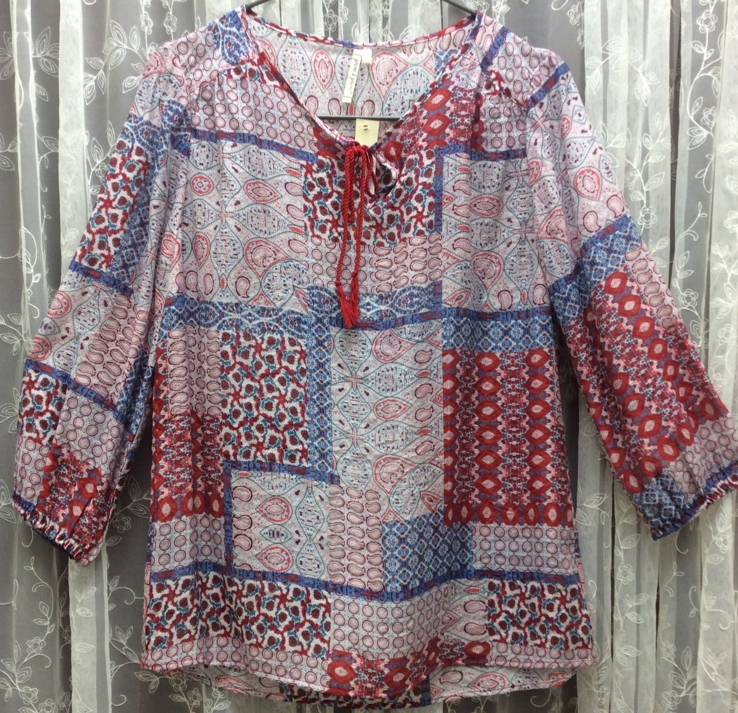 Red Multi- color Patchwork Top