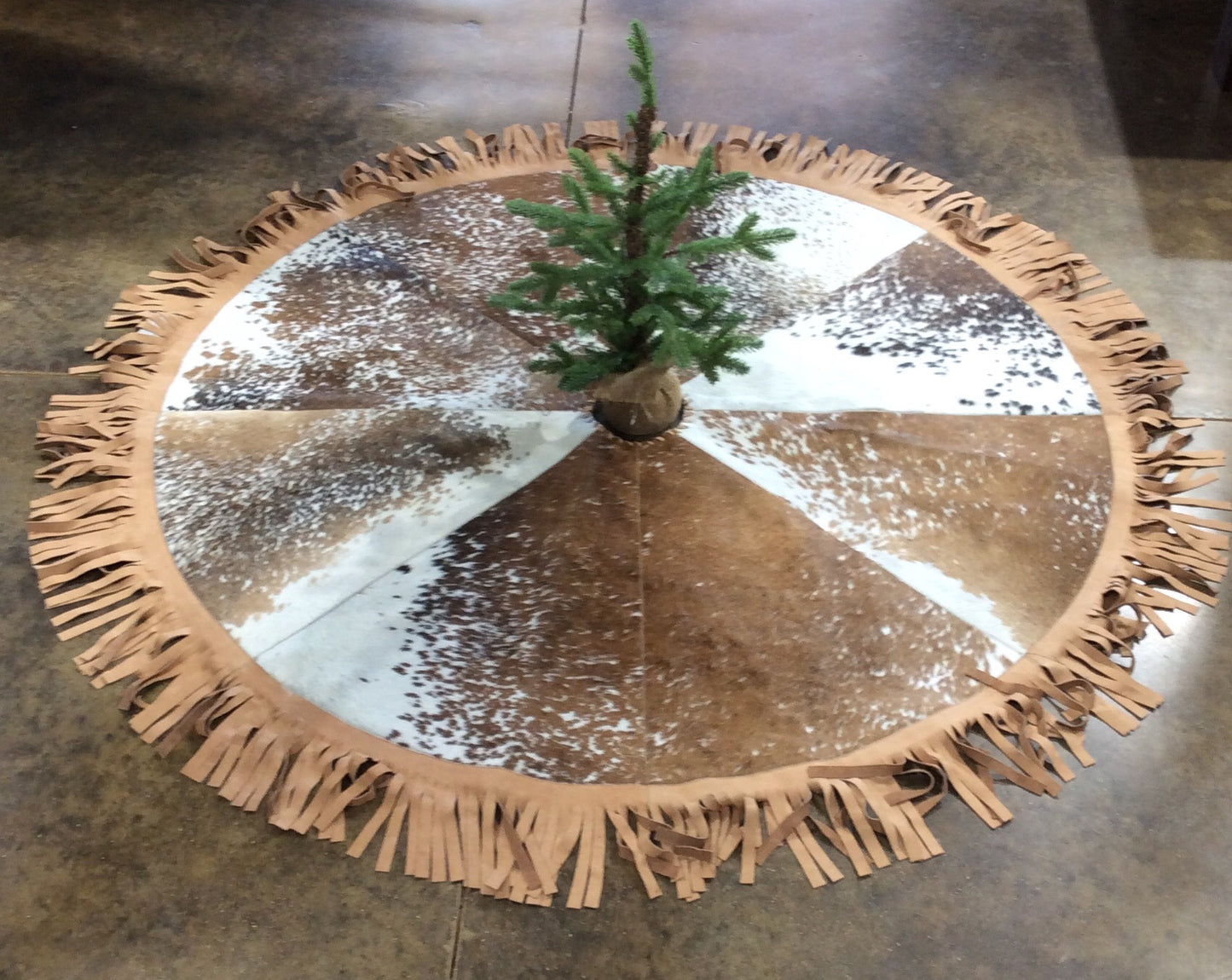 Cowhide Christmas Tree Skirt - Brown & White