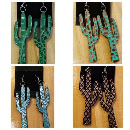 Large Leather Cactus Earrings
