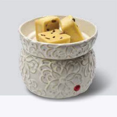 Ivory Scroll Wax Melter with Dish