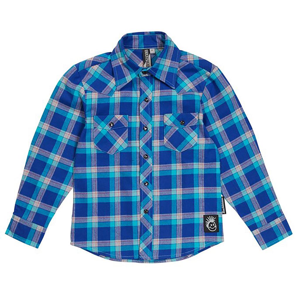 Knuckleheads Blue & Lilac Long Sleeve Plaid Flannel Rockabilly Shirt