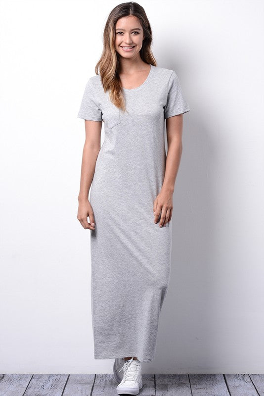 Cotton Knit Short Sleeve Maxi Dress in Dove