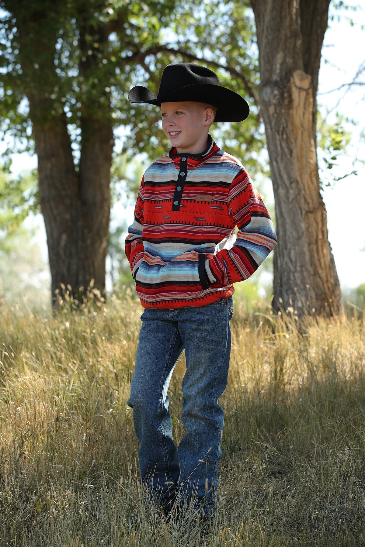 CINCH BOY'S AZTEC PRINT POLAR FLEECE PULLOVER - RED