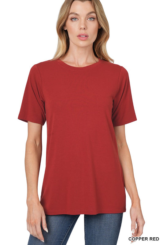 SHORT SLEEVE ROUND NECK TEE in COPPER RED