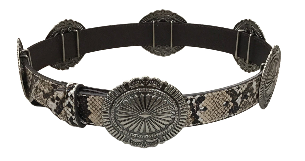 Vintage Western Concho Belt Women S/M Silver Filigree Buckle Snakeskin Boho ROPER Roper Wide Snake Print Belt Concho Belt | Mercari main image 4