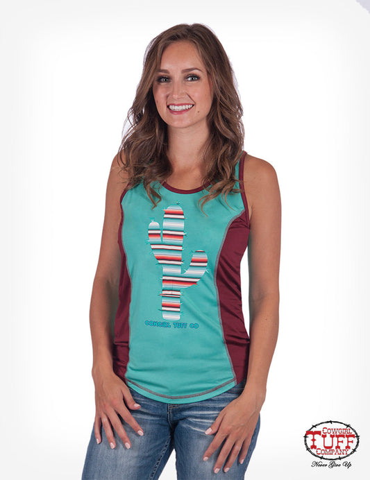 Turquoise and Red Lux Athletic Serape Cactus Tank Top