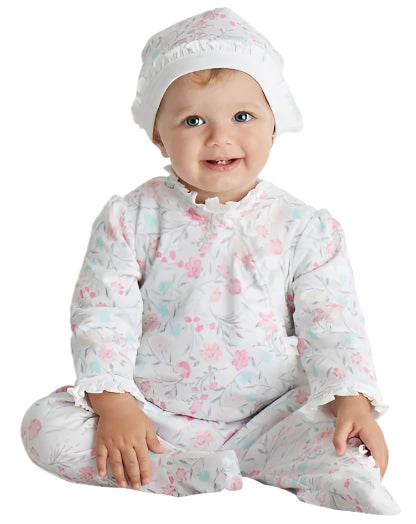 WATERCOLOR ROSE FOOTED ONE-PIECE and HAT
