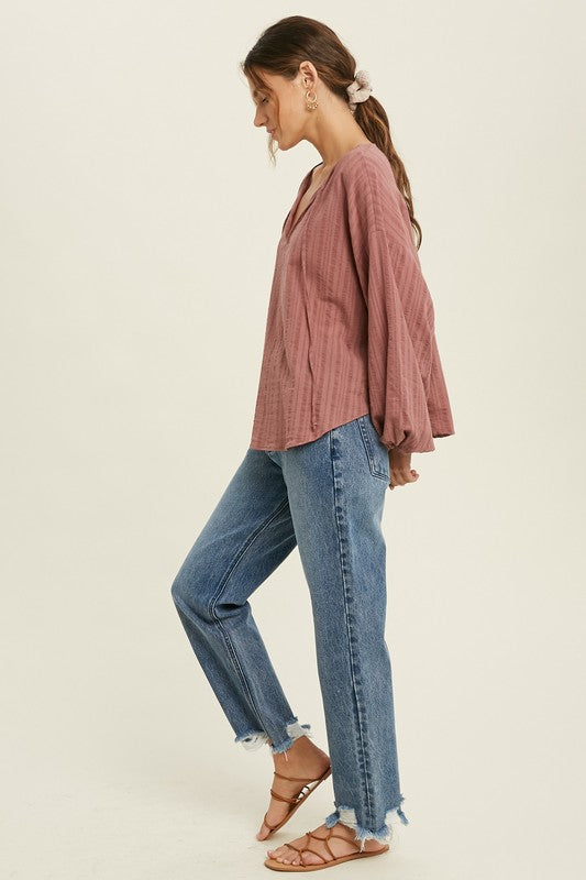Textured Woven Top in Red Bean